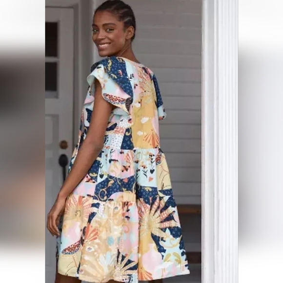 Alesandro Florio Exclusively For ANTHROPOLOGIE Ruffle Sleeve Mini Dress Size 1X - Picture 3 of 9